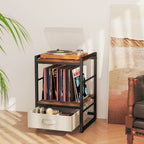 Industrial Bedside Nightstand with Open Shelf & Fabric Drawer – Rustic Brown