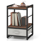Industrial Bedside Nightstand with Open Shelf & Fabric Drawer – Rustic Brown