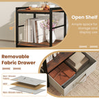 Industrial Bedside Nightstand with Open Shelf & Fabric Drawer – Rustic Brown