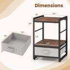 Industrial Bedside Nightstand with Open Shelf & Fabric Drawer – Rustic Brown