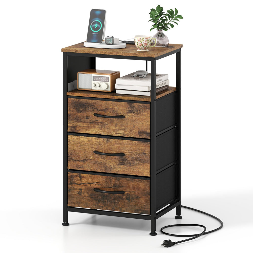 Modern Charging Nightstand with 3 Fabric Drawers – Multiple Colors