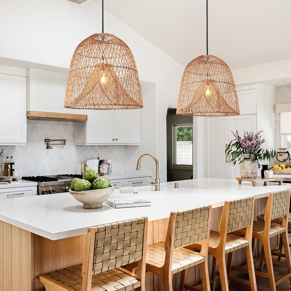 Handwoven Rattan Bell Pendant Light – Wabi-Sabi Style