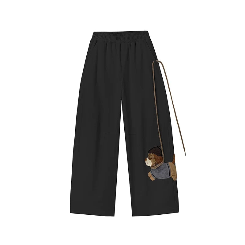 Women’s Puppy Embroidery Wide-Leg Pants