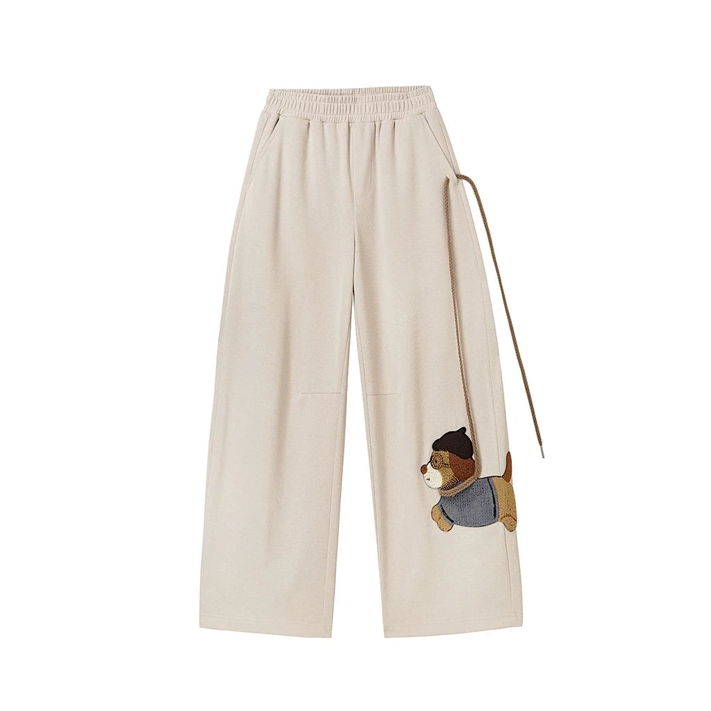 Women’s Puppy Embroidery Wide-Leg Pants