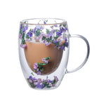 Double-Wall Glass Coffee Mug with Dried Flower Design