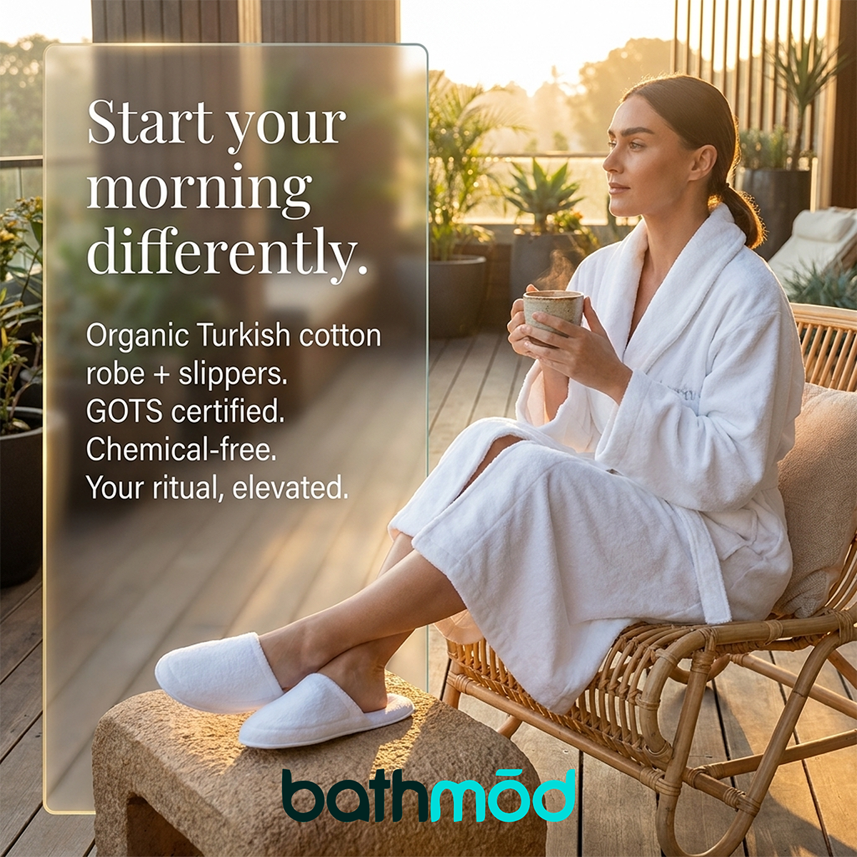 Organic Turkish Cotton Bathrobe & Slipper Set