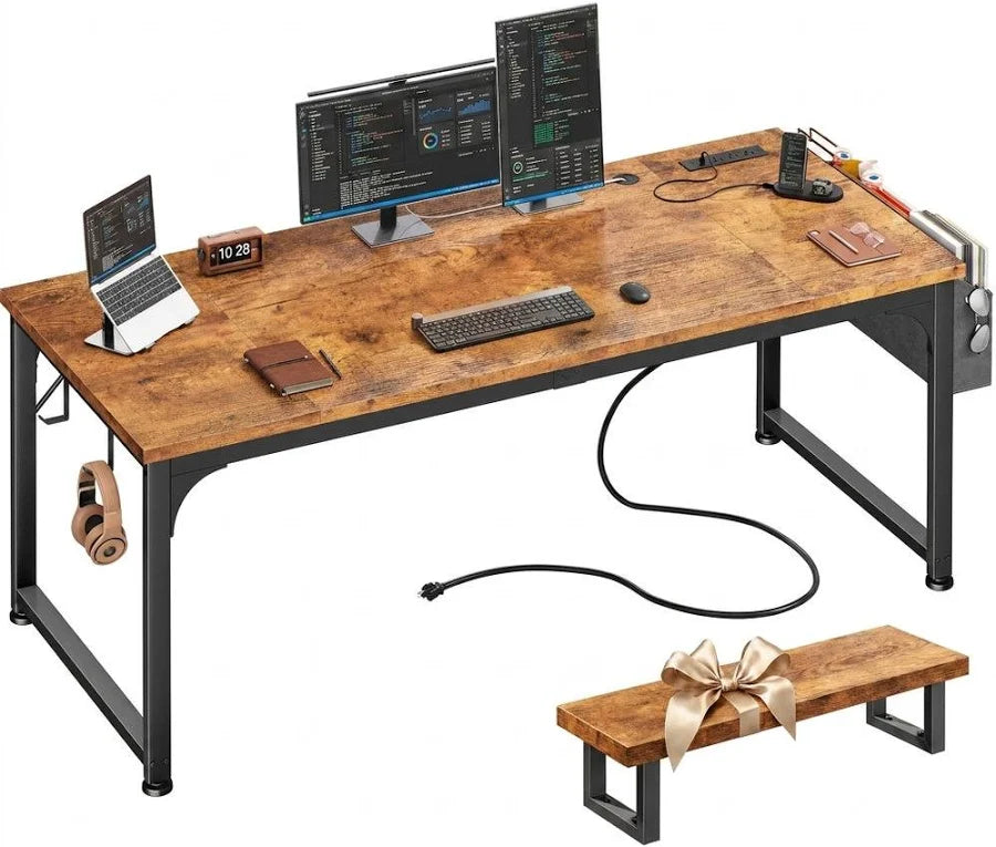 63" Foldable Computer Desk – Rustic Brown