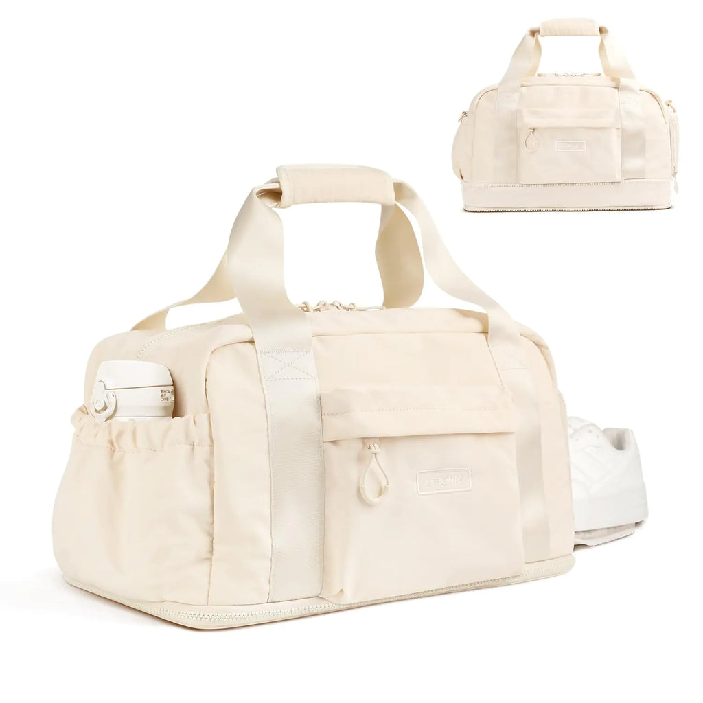 Expandable Travel Weekender Duffle Bag with Shoe Compartment & Wet Pocket – Etronik (Beige)