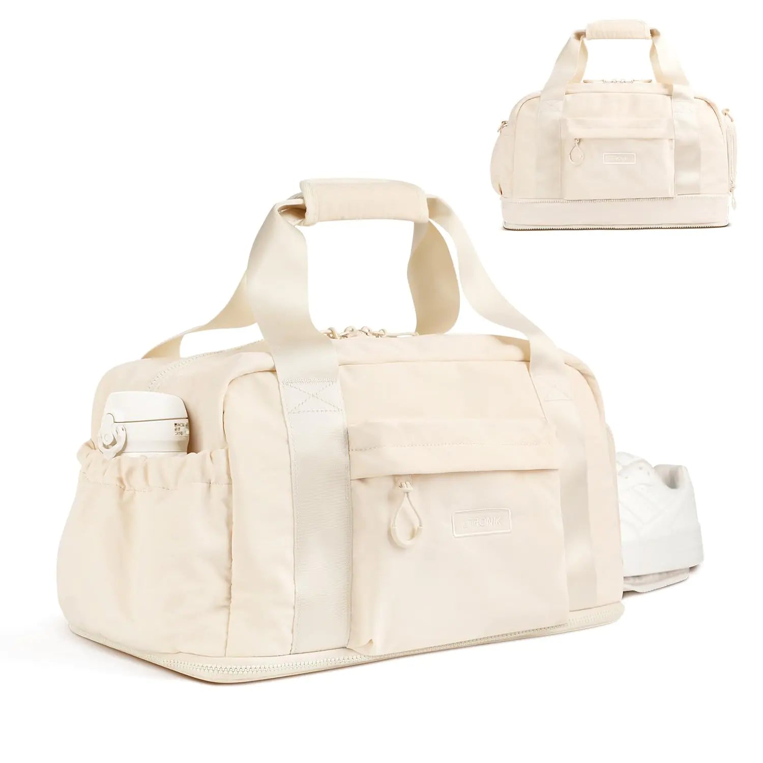 Expandable Travel Weekender Duffle Bag with Shoe Compartment & Wet Pocket – Etronik (Beige)