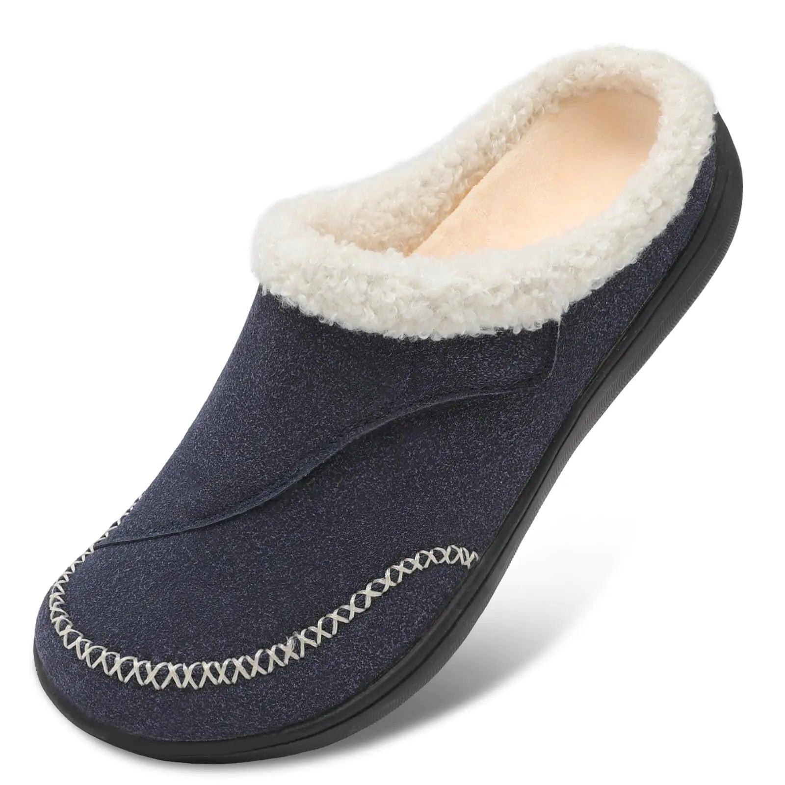 Wide Adjustable Memory Foam Slippers – Leisfit Women’s Diabetic Comfort Slippers (Navy, Size 7)