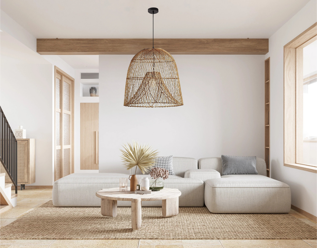 Handwoven Rattan Bell Pendant Light – Wabi-Sabi Style