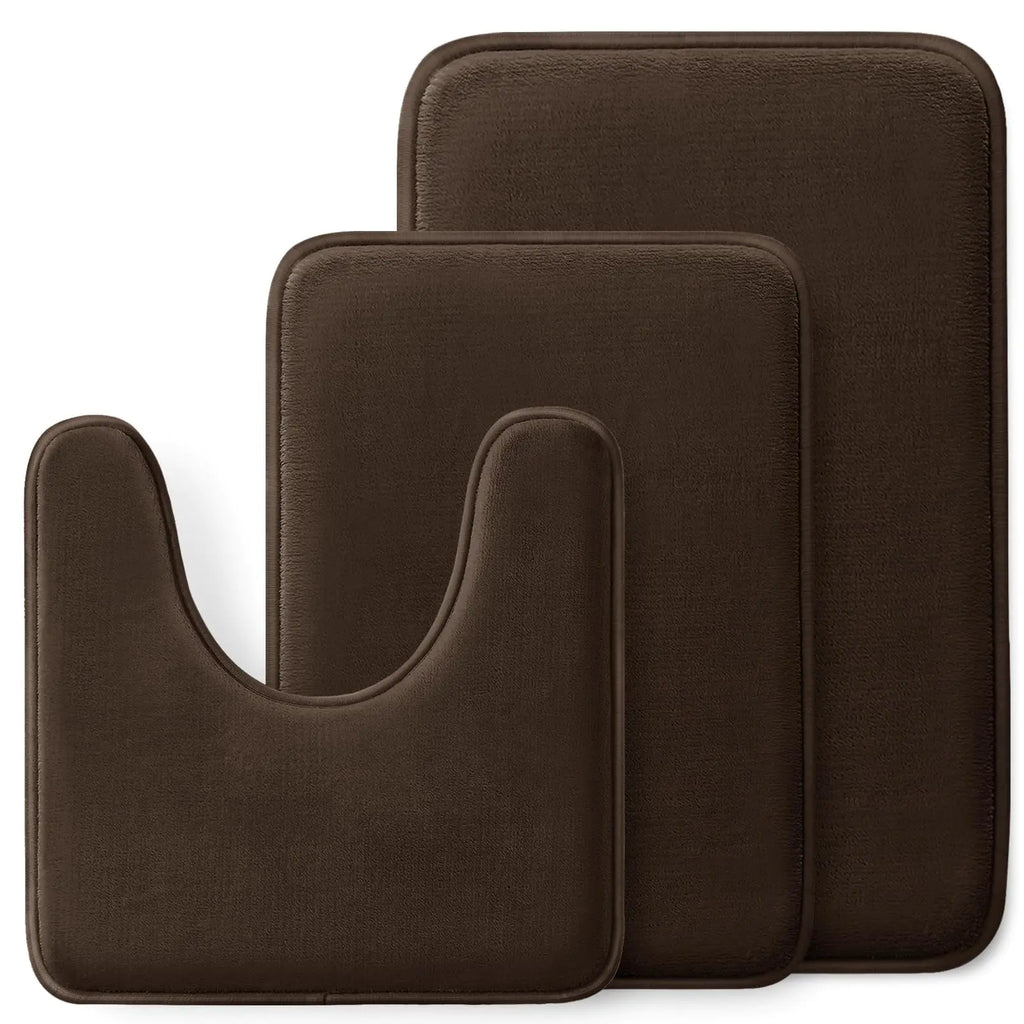 3-Piece Memory Foam Bathroom Rug Set – Huxmeyson (Brown)