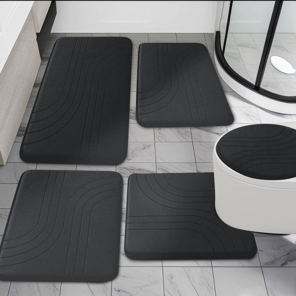 5-Piece Memory Foam Bathroom Rug Set – Yihouse (Black)