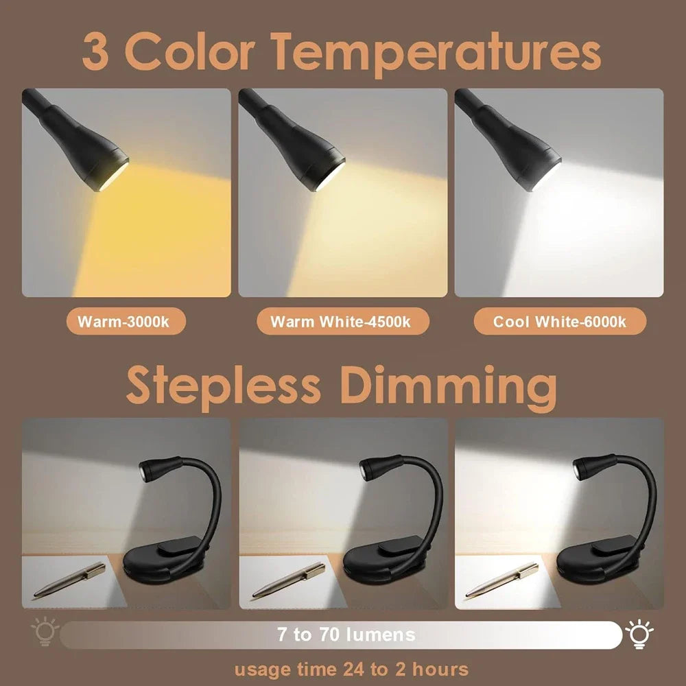 Rechargeable Mini Clip-On LED Book Light – Black or White