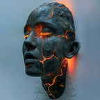 Cracked Face LED Wall Sculpture Light – Black with Amber Glow