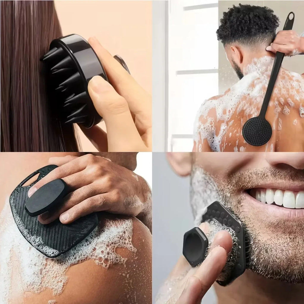 4-Piece Silicone Bath & Body Scrubber Set – Black