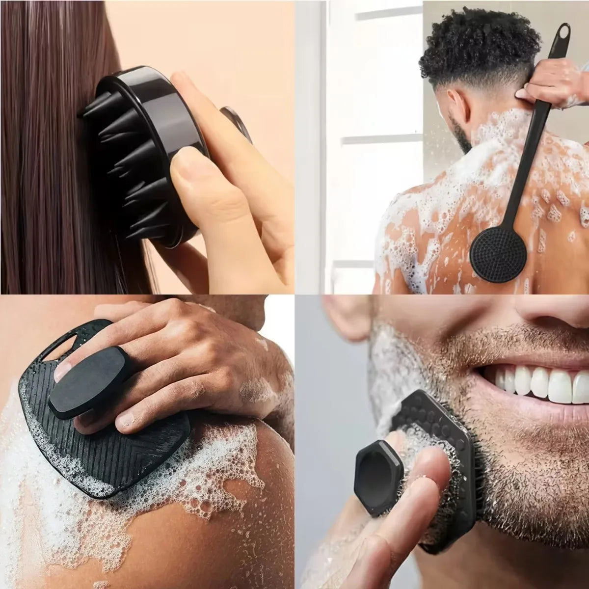 4-Piece Silicone Bath & Body Scrubber Set – Black