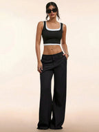Women’s Low-Rise Wide-Leg Pants – Black