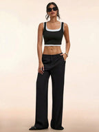 Women’s Low-Rise Wide-Leg Pants – Black