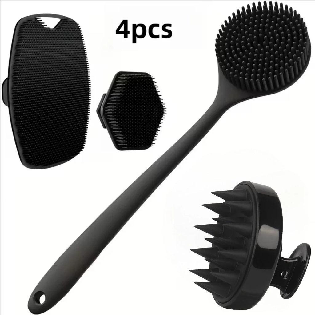 4-Piece Silicone Bath & Body Scrubber Set – Black