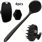 4-Piece Silicone Bath & Body Scrubber Set – Black