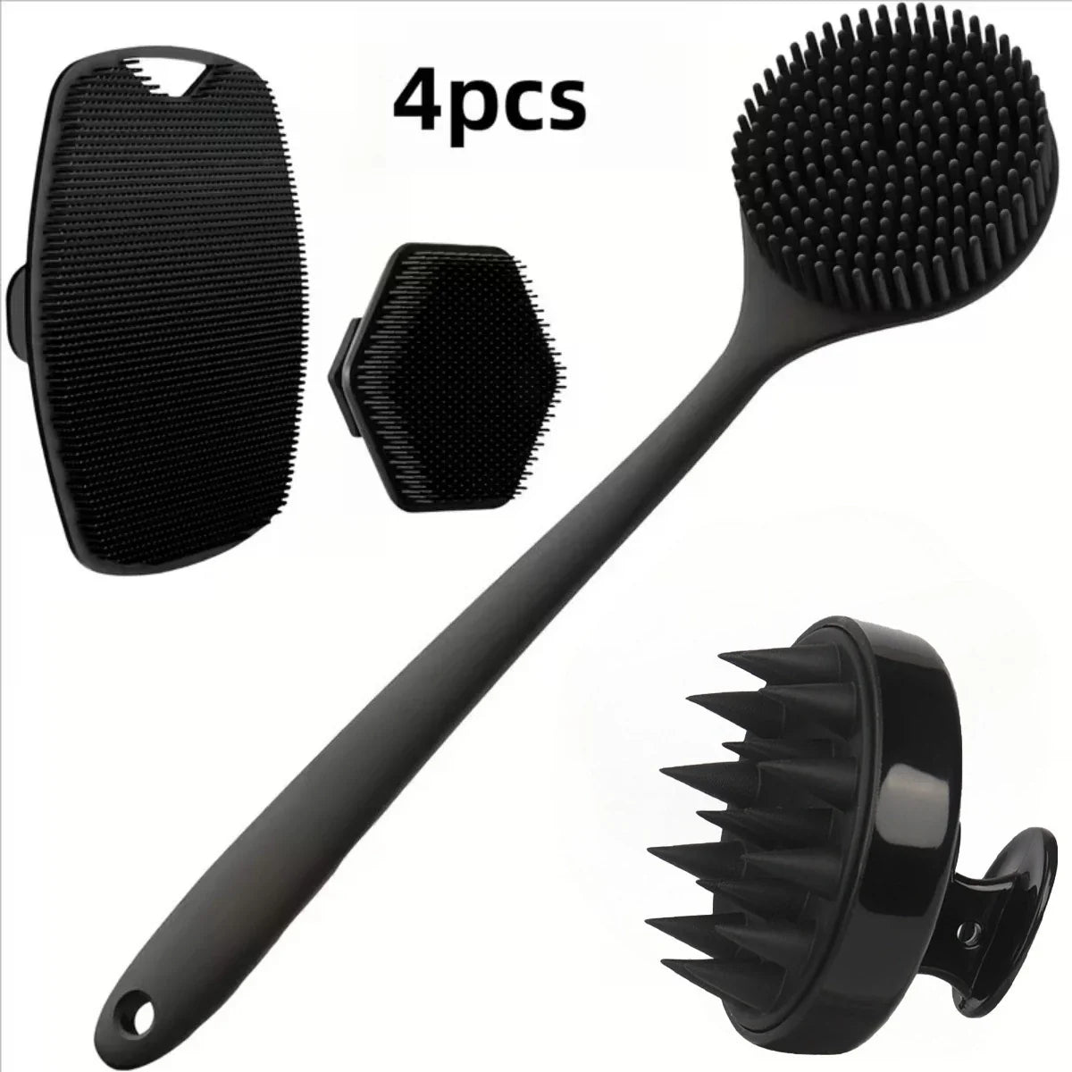 4-Piece Silicone Bath & Body Scrubber Set – Black