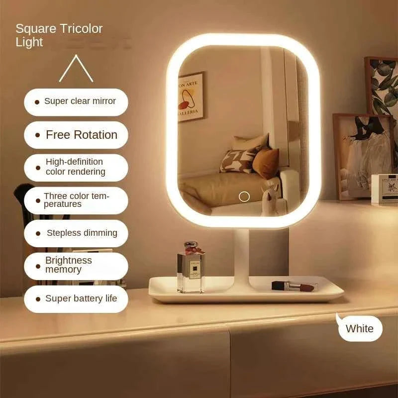 Rechargeable LED Vanity Mirror – 3 Light Colors, White or Pink
