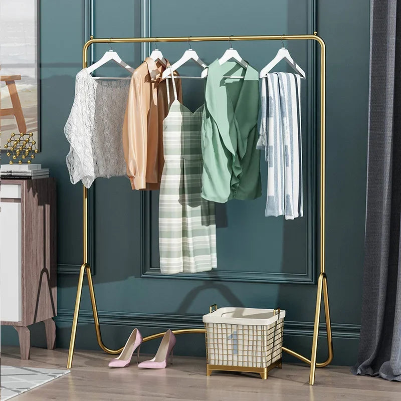 Freestanding Metal Clothing Rack – Gold & Black Nordic Style