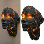 Cracked Face LED Wall Sculpture Light – Black with Amber Glow