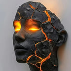 Cracked Face LED Wall Sculpture Light – Black with Amber Glow