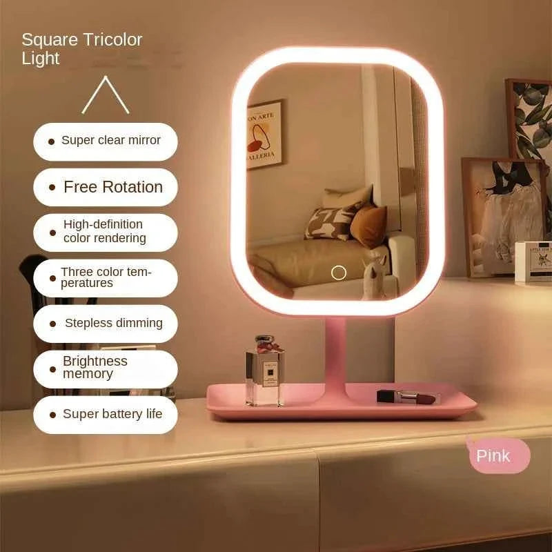 Rechargeable LED Vanity Mirror – 3 Light Colors, White or Pink