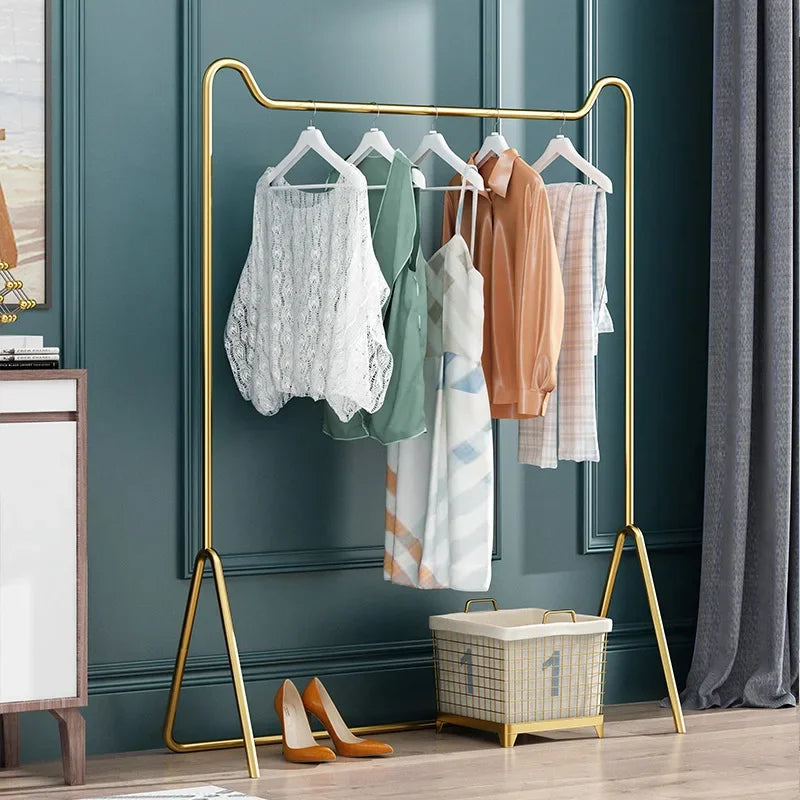 Freestanding Metal Clothing Rack – Gold & Black Nordic Style
