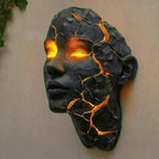 Cracked Face LED Wall Sculpture Light – Black with Amber Glow