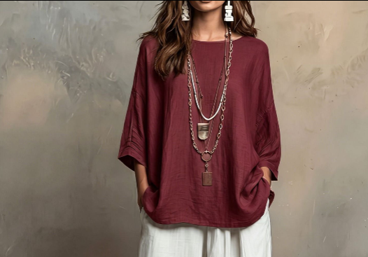 Bohemian Three-Quarter Sleeve Relaxed Top
