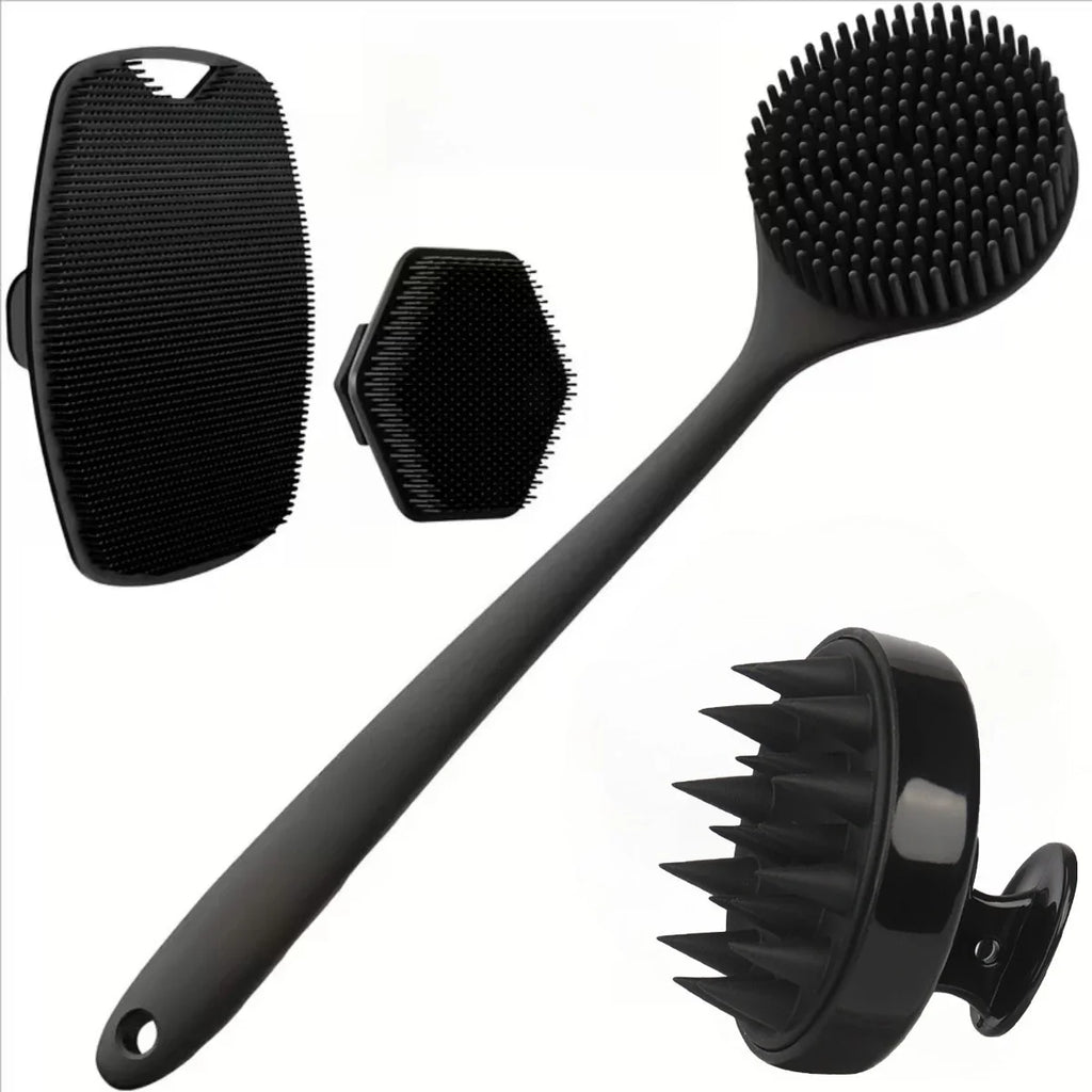 4-Piece Silicone Bath & Body Scrubber Set – Black