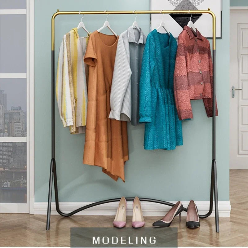 Freestanding Metal Clothing Rack – Gold & Black Nordic Style