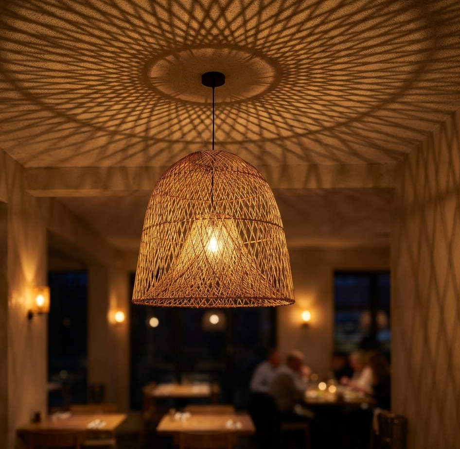 Handwoven Rattan Bell Pendant Light – Wabi-Sabi Style