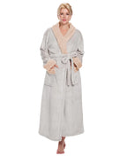 Women’s Fleece Shawl Collar Bathrobe – Istylish (Beige, Large)