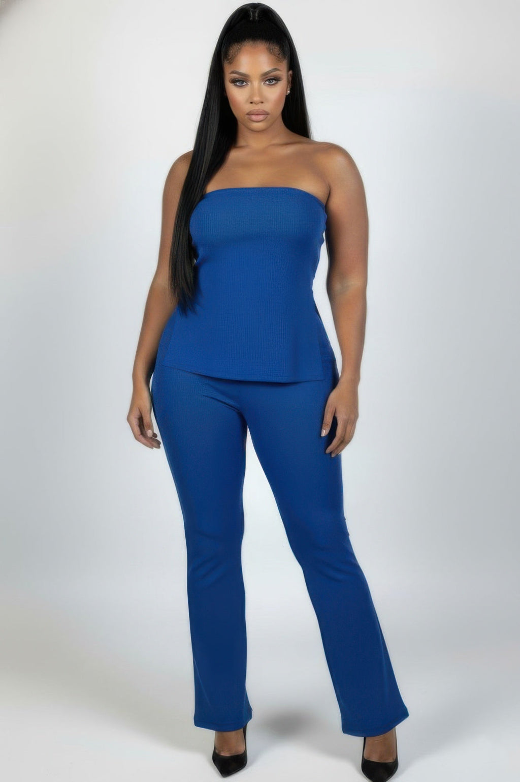 Ribbed Tube Top & High-Waist Flare Pants Set