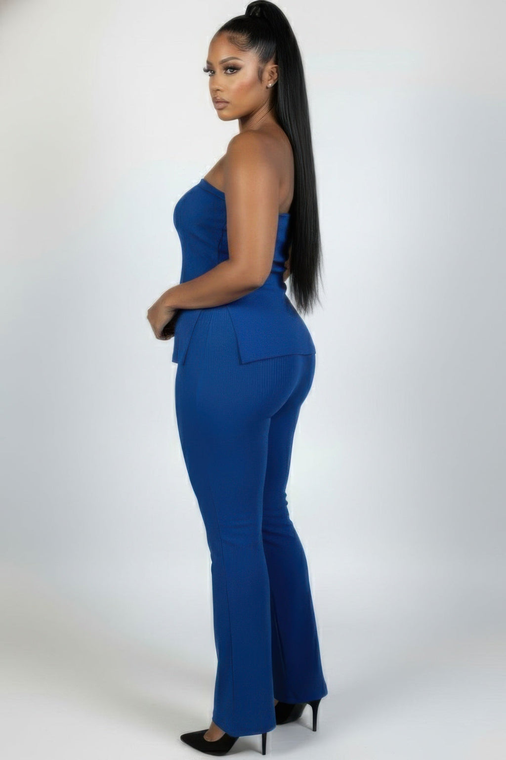 Ribbed Tube Top & High-Waist Flare Pants Set