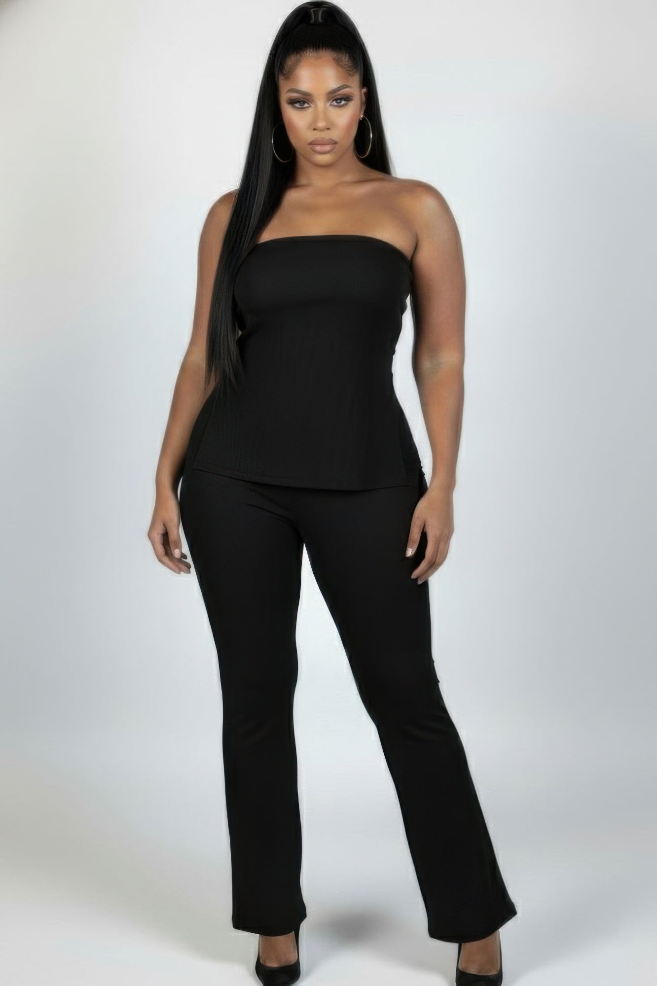 Ribbed Tube Top & High-Waist Flare Pants Set