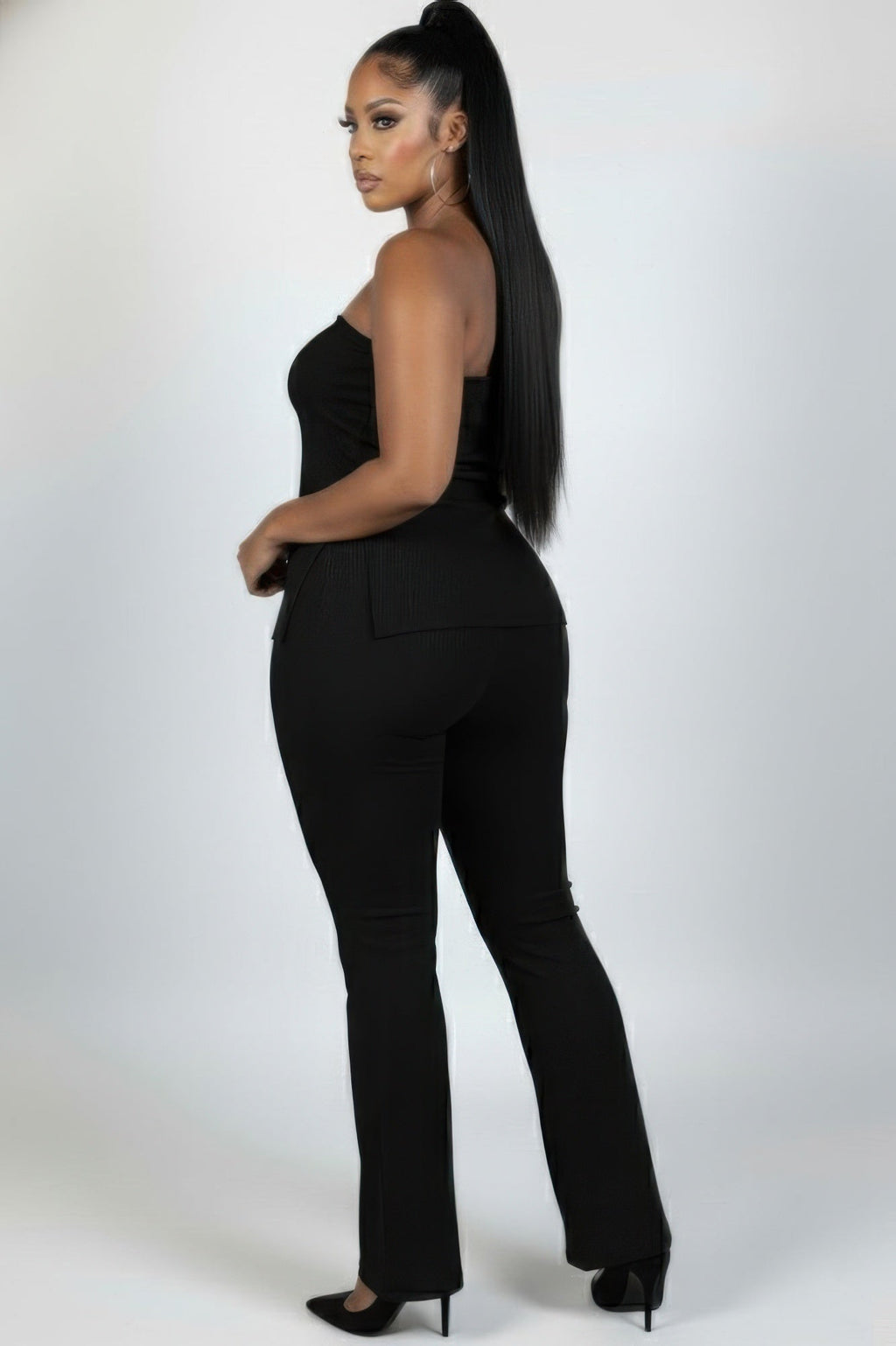 Ribbed Tube Top & High-Waist Flare Pants Set