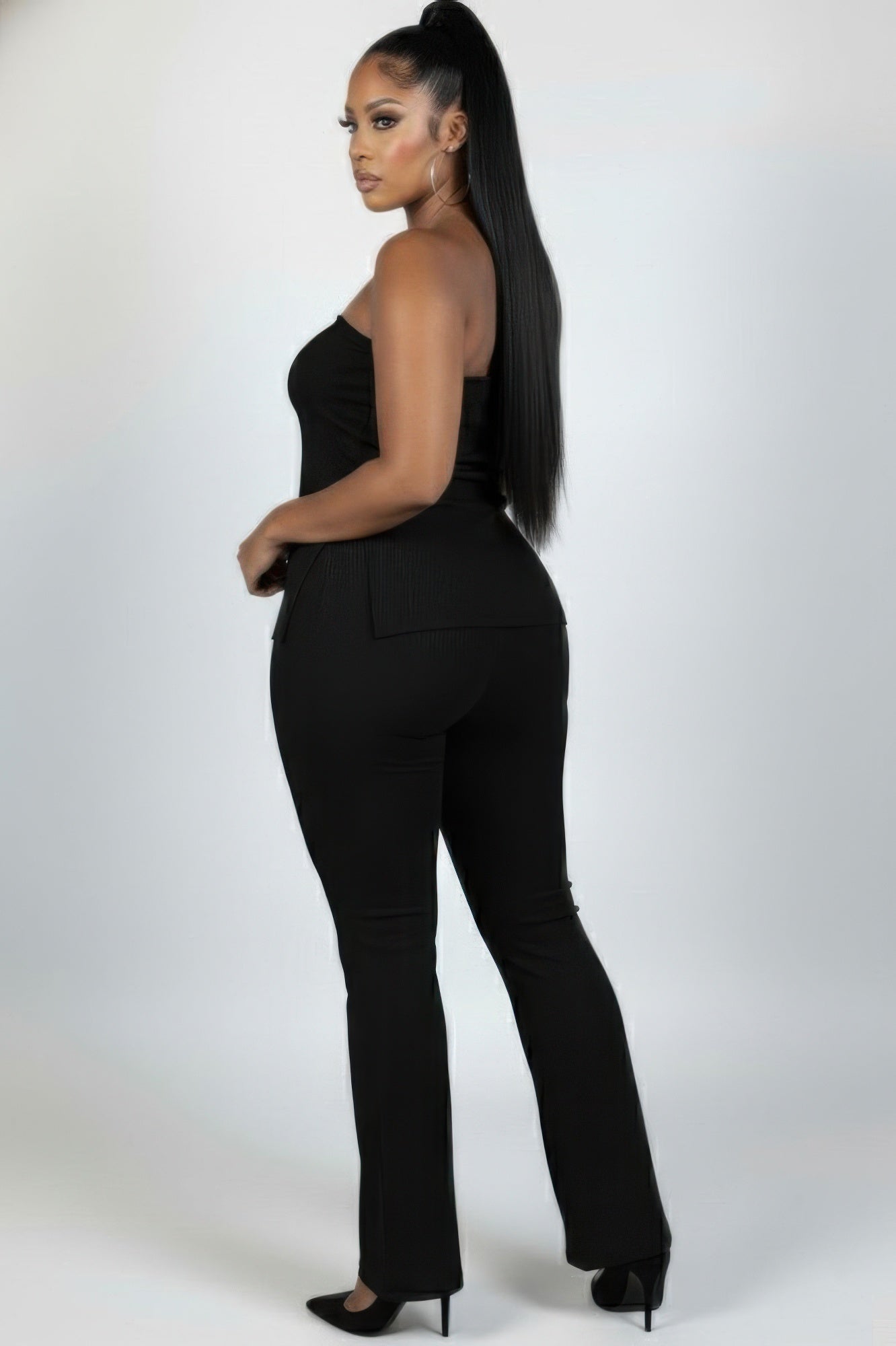Ribbed Tube Top & High-Waist Flare Pants Set