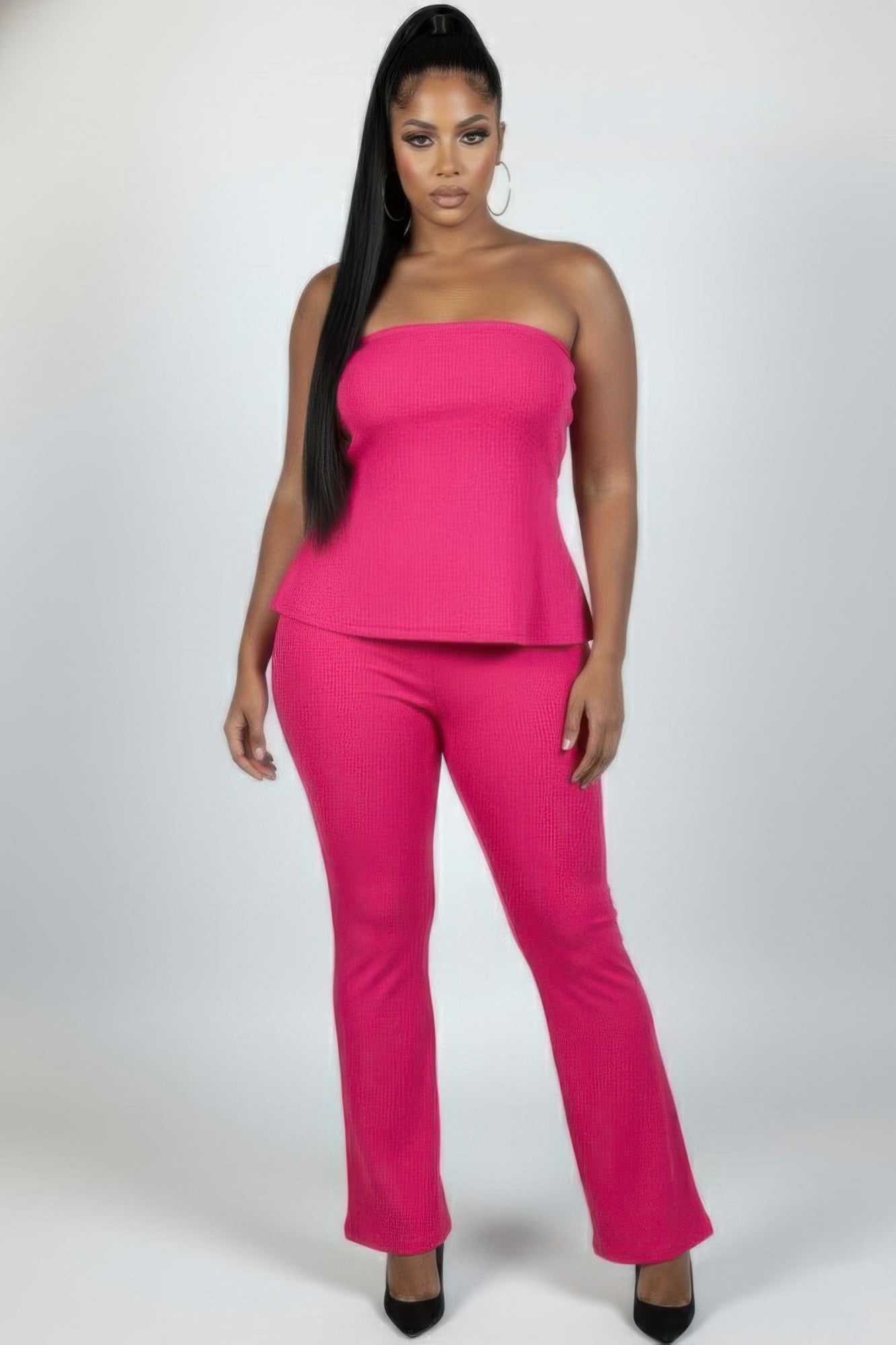 Ribbed Tube Top & High-Waist Flare Pants Set