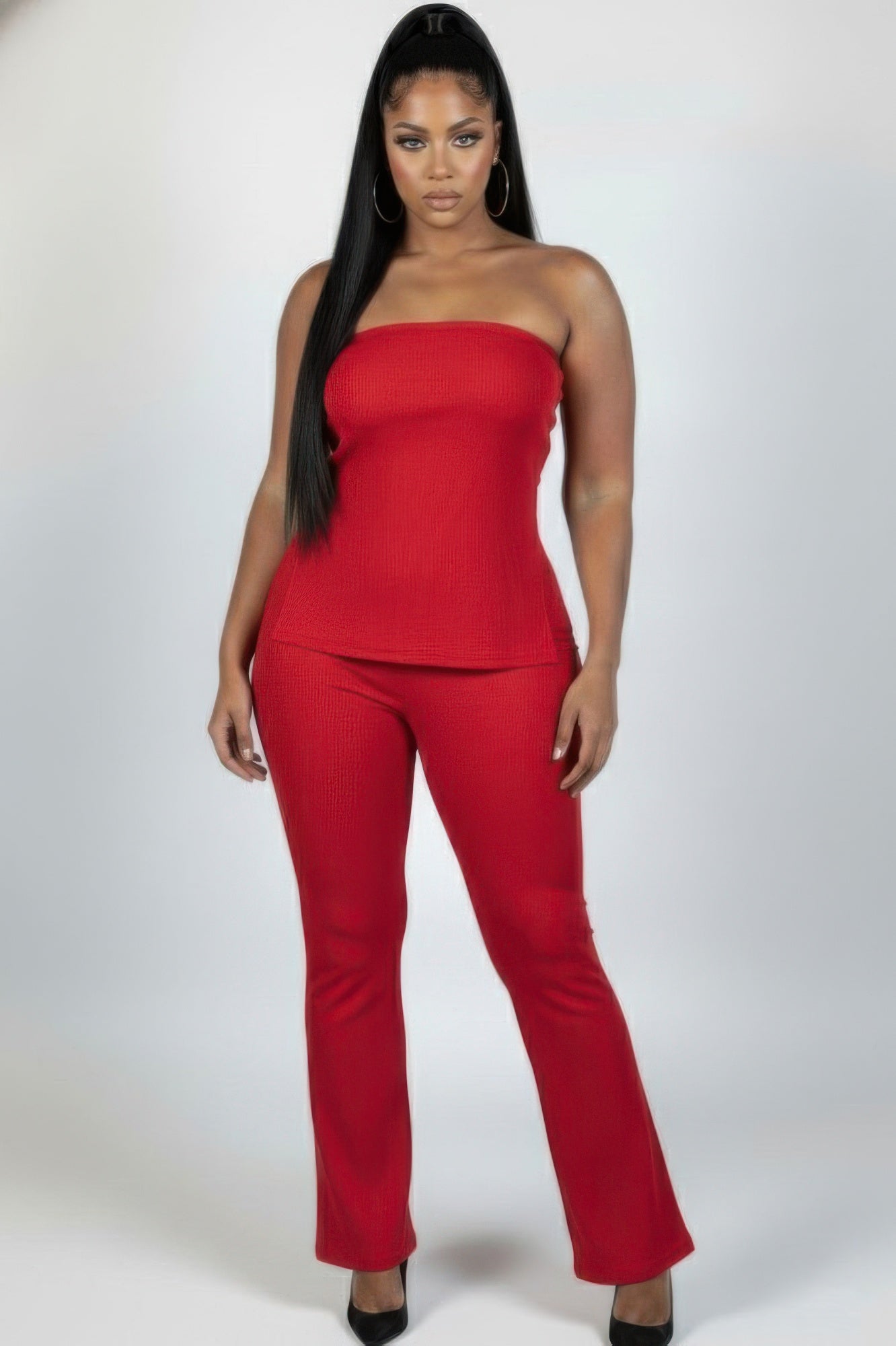 Ribbed Tube Top & High-Waist Flare Pants Set