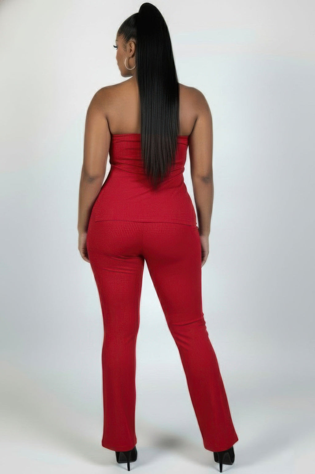 Ribbed Tube Top & High-Waist Flare Pants Set