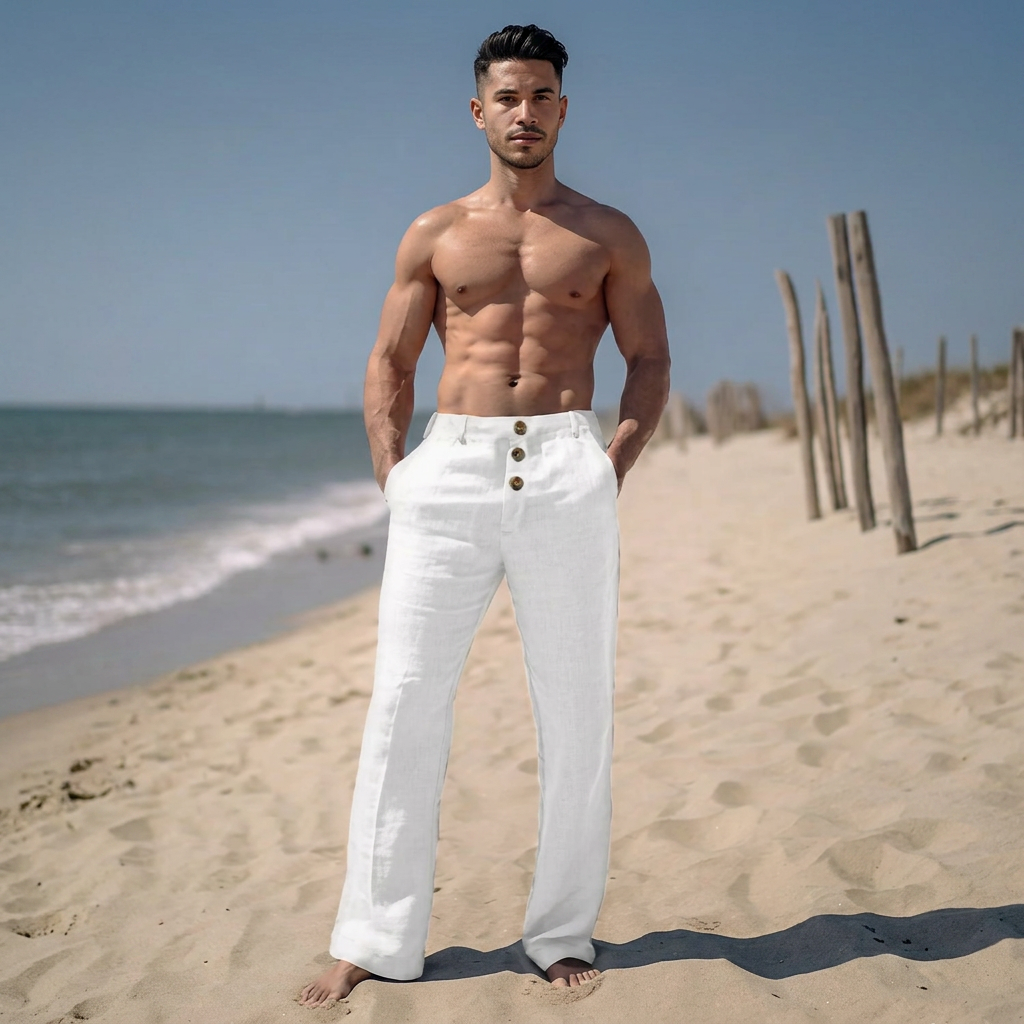 Men's Linen Beach Trousers - Lightweight, Breathable Casual Pants for Comfort and Style