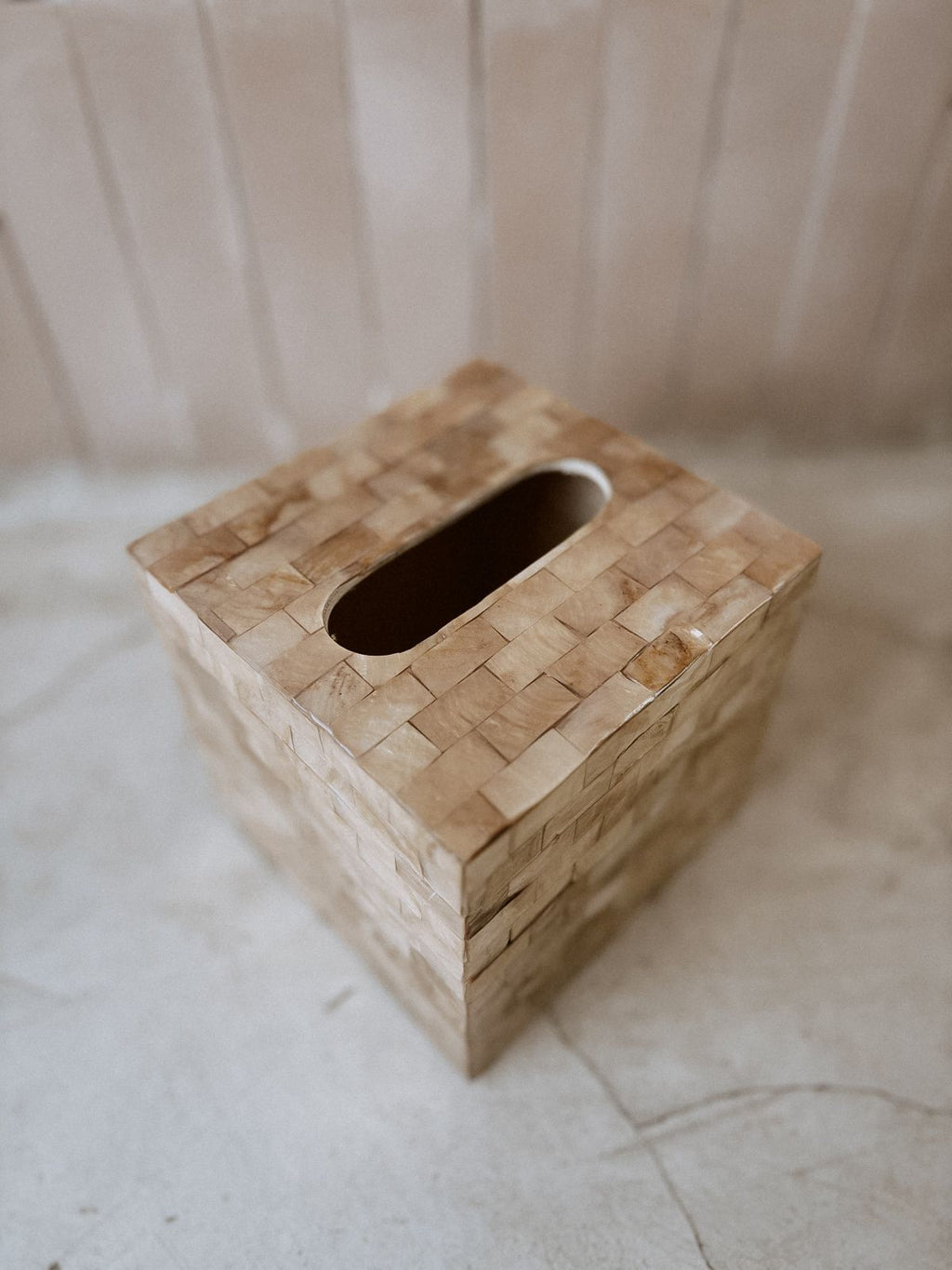 Wooden Tissue Box Cover – Natural Tiled Design