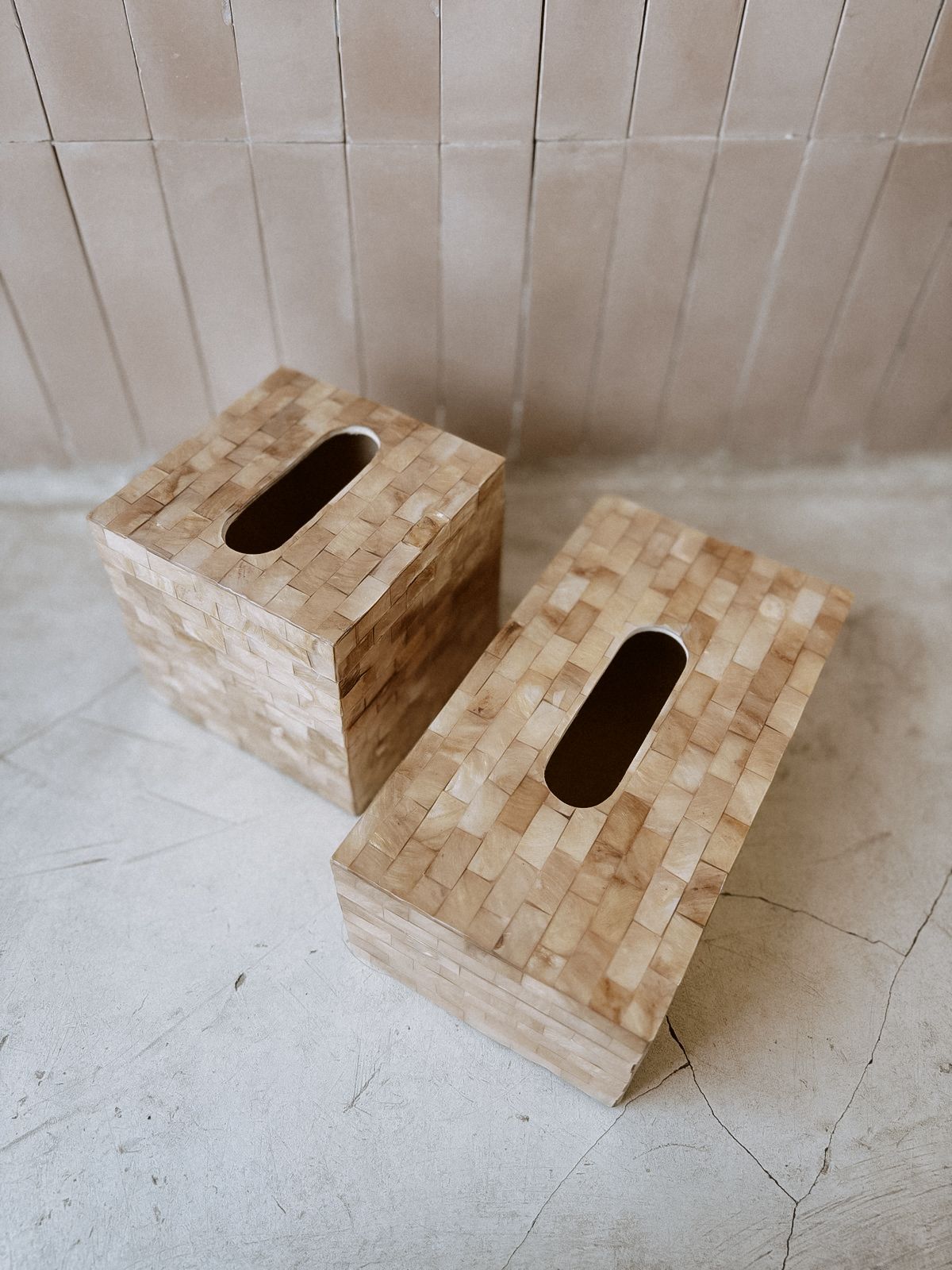 Wooden Tissue Box Cover – Natural Tiled Design