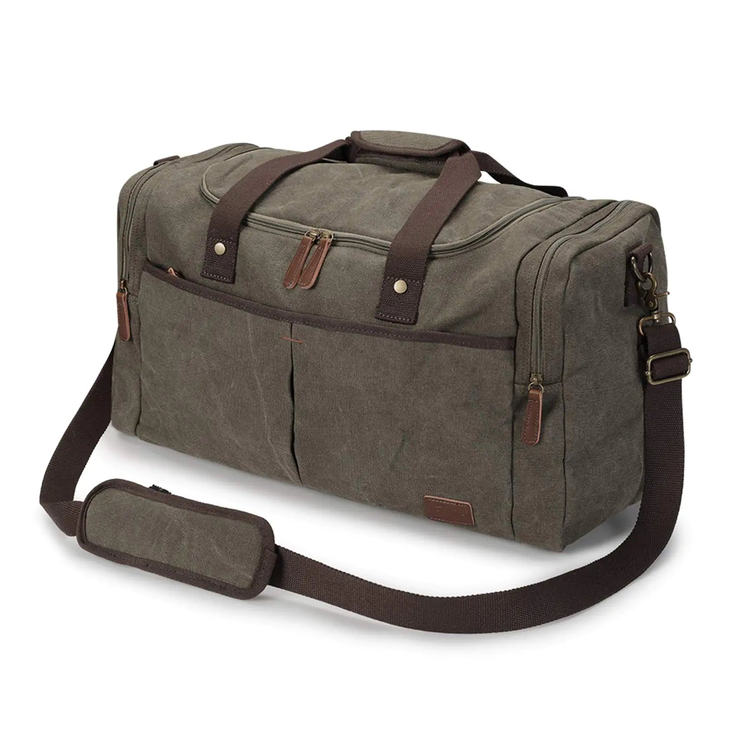 Expandable Canvas Travel Duffle Bag with Shoe Compartment – S-Zone (65L, Light Gray)